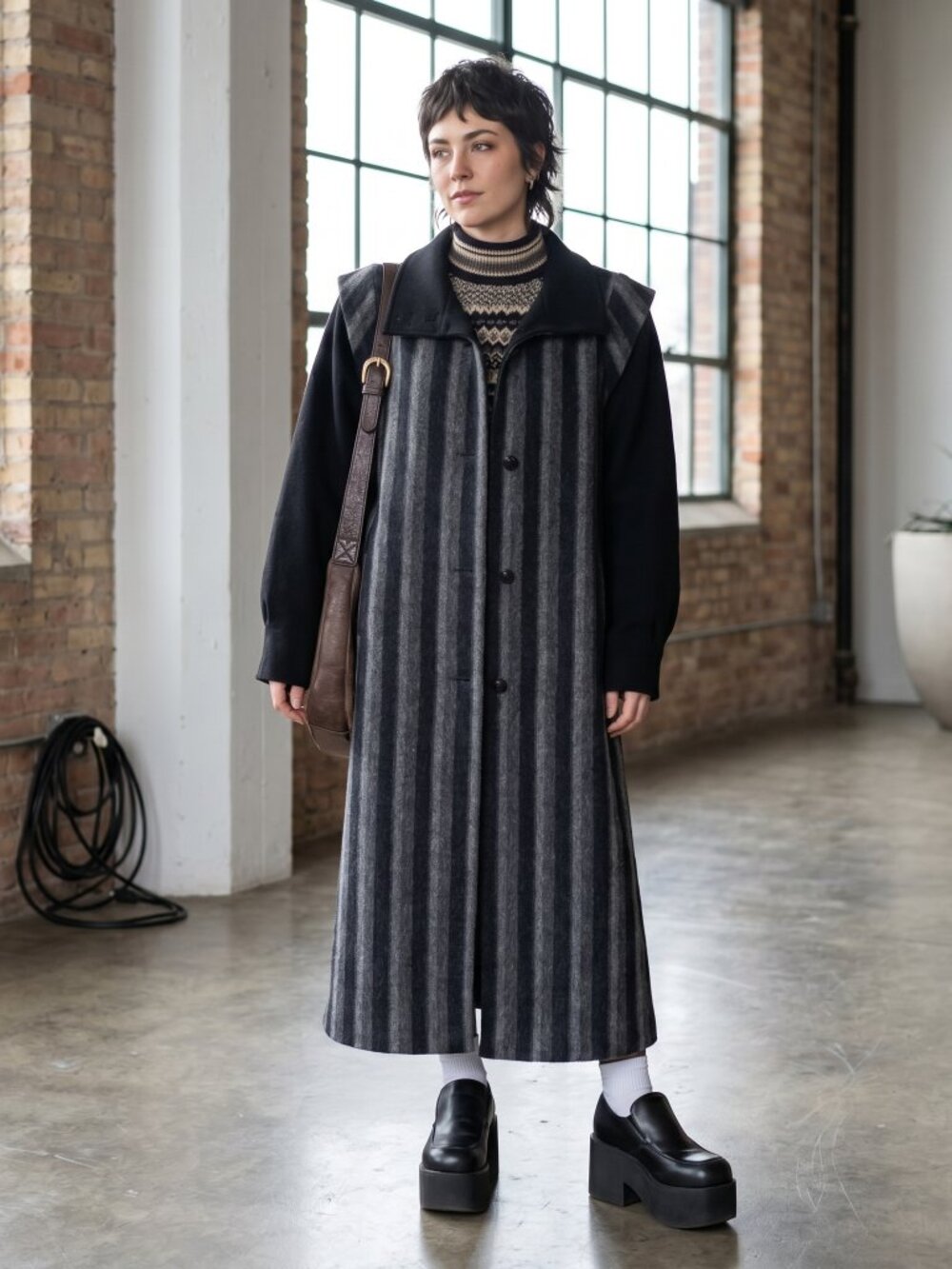 Women's Grey and Black Coat - M